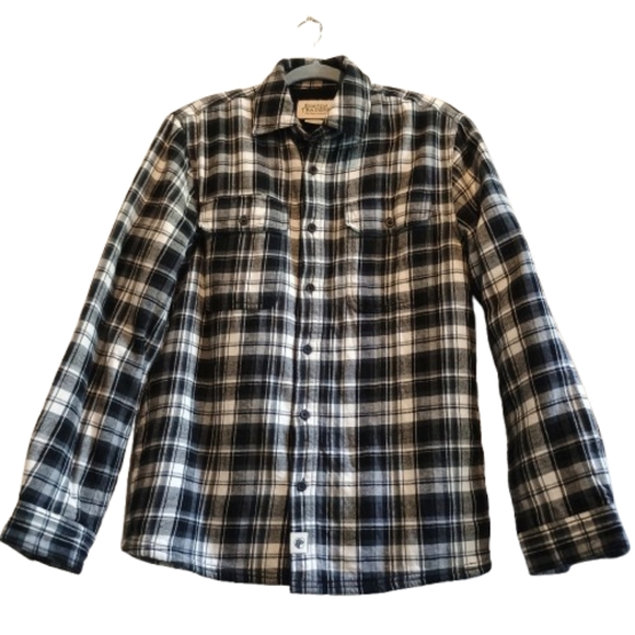 Boston Trader Men’s‎ Sherpa Lined Plaid Flannel Shirt Jacket Medium Black White - Picture 2 of 15
